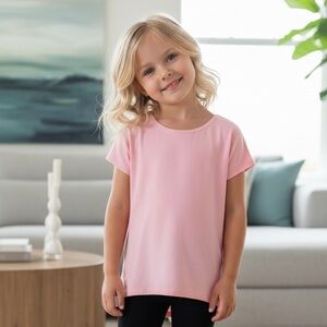 💗10/12 NEW Girls Solid Pink Top, Short Sleeve Shirt, High Low Hem